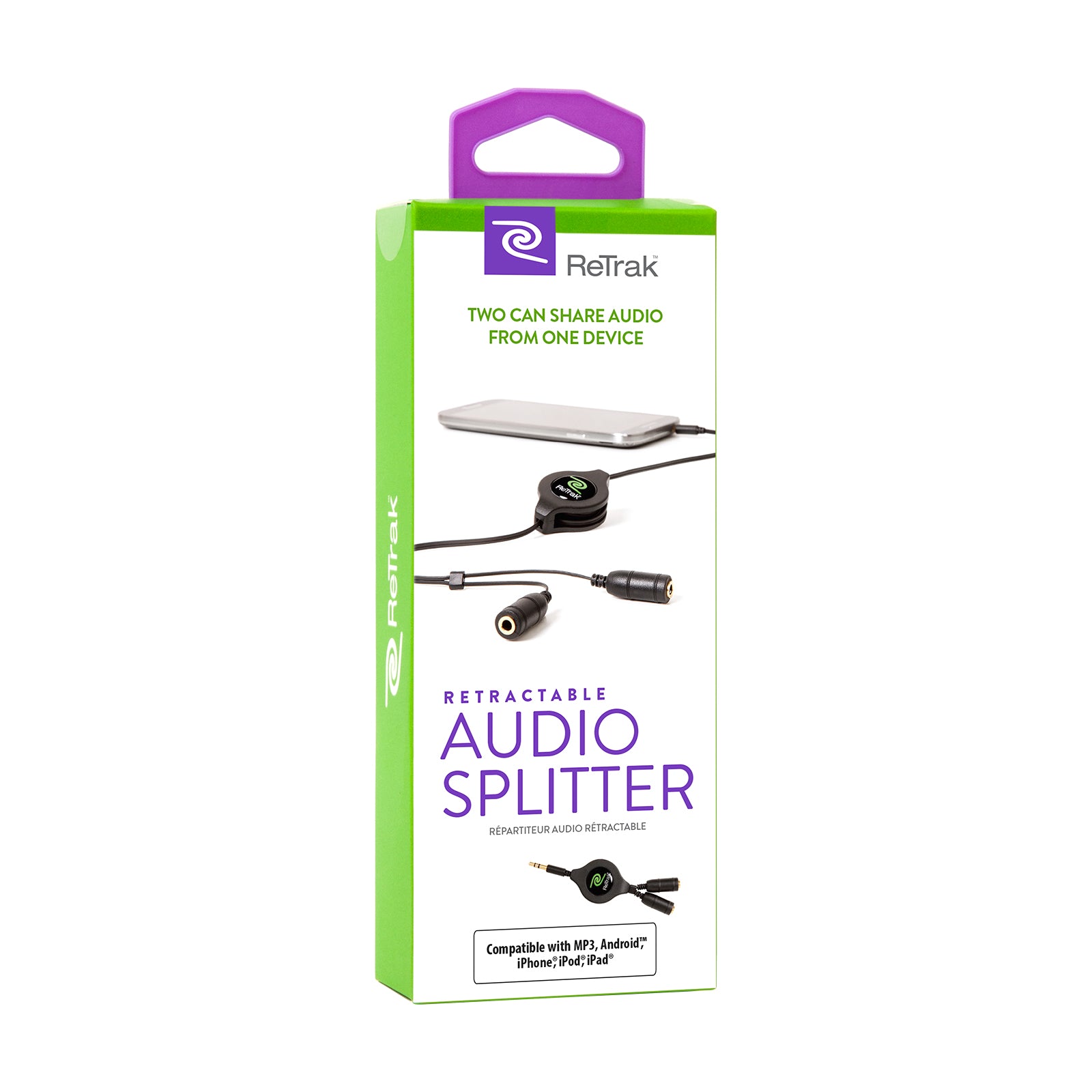 Headphone Splitter | Audio Splitter | Retractable Cord | Black