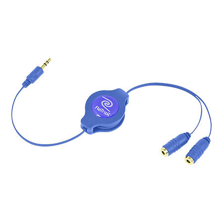 Headphone Splitter Adapter | Headphone Splitter | Retractable Cord | Blue