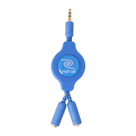 Headphone Splitter Adapter | Headphone Splitter | Retractable Cord | Blue