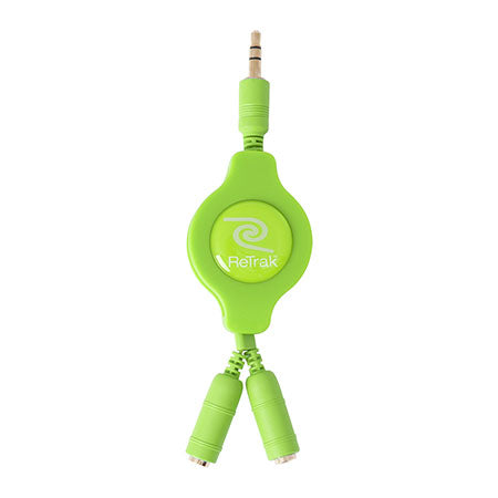 Headphone Splitter Adapter | Headphone Splitter Adapter | Retractable Cord | Green