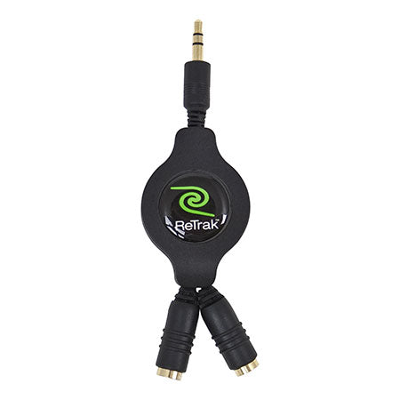 Headphone Splitter | Audio Splitter | Retractable Cord | Black