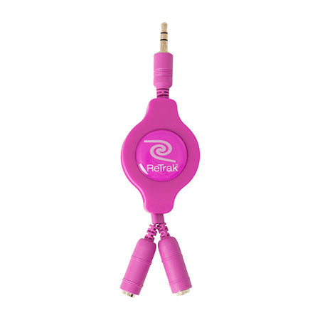 Retractable Headphone Splitter Adapter | Headphone Splitter | Retractable Cord | Pink