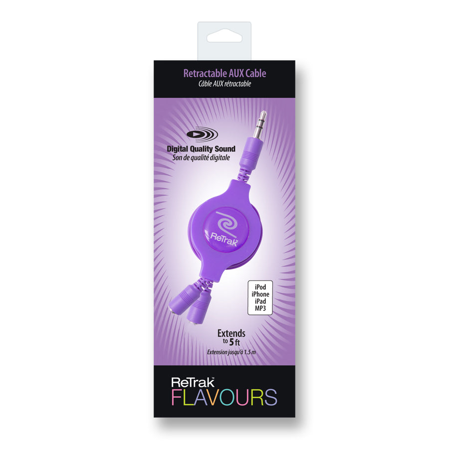 Retractable Headphone Splitter Adapter | Headphone Splitter | Retractable Cord | Purple