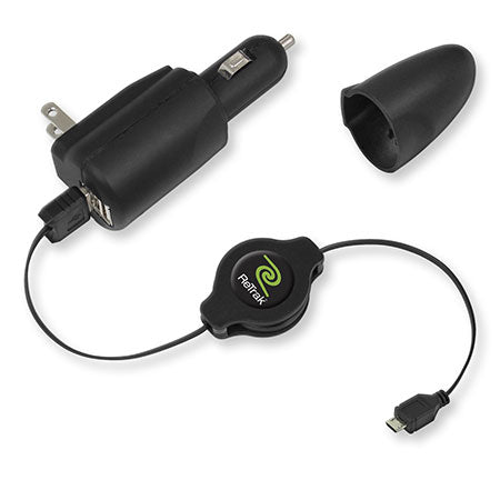 4-in-1 Micro USB Charger | Wall/Car/USB Charger + Retractable Micro USB Cable