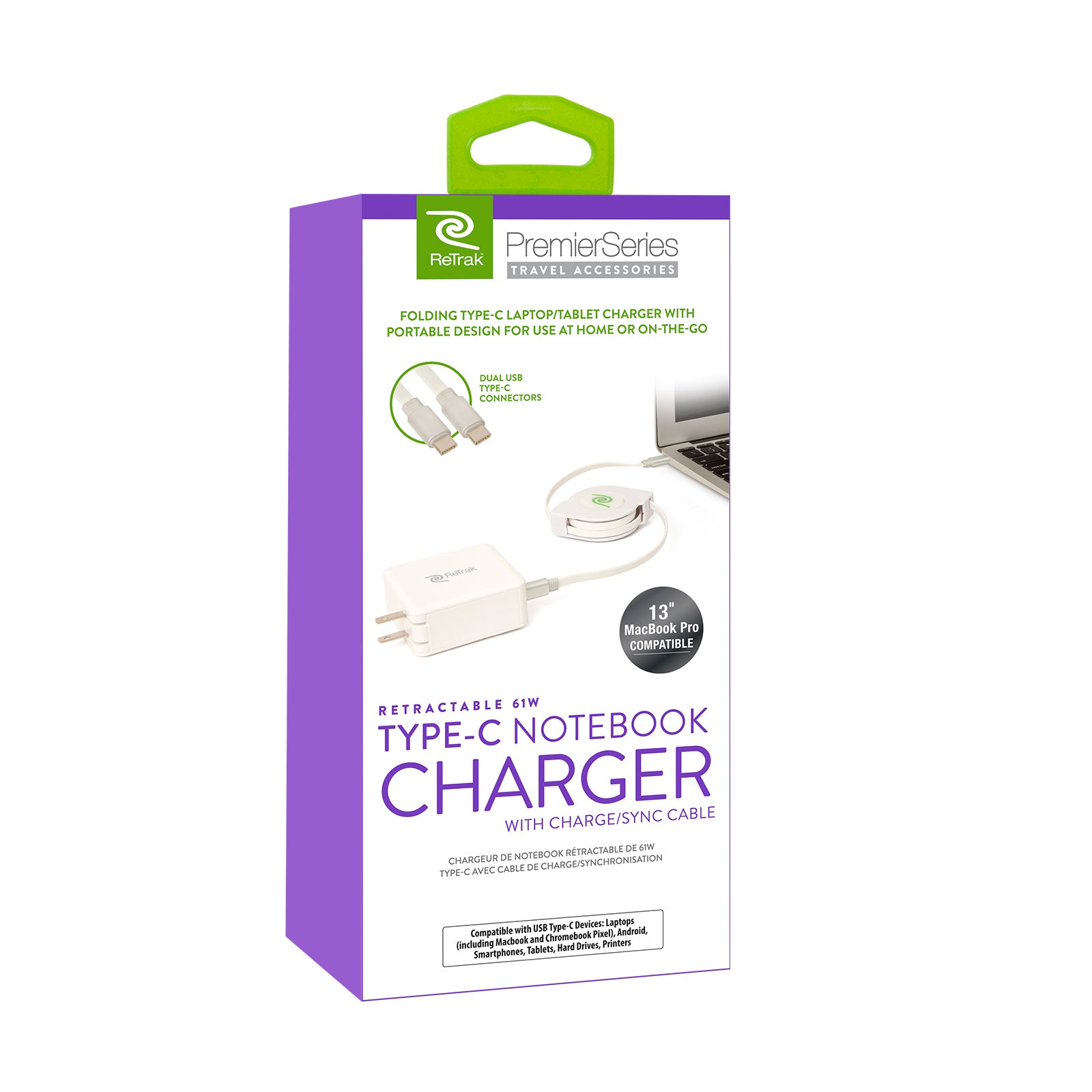 USB-C Charger Notebook | 61W Retractable Charger Cable