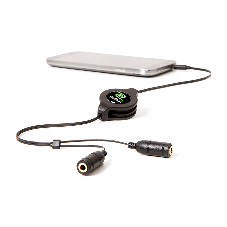 Headphone Splitter | Audio Splitter | Retractable Cord | Black