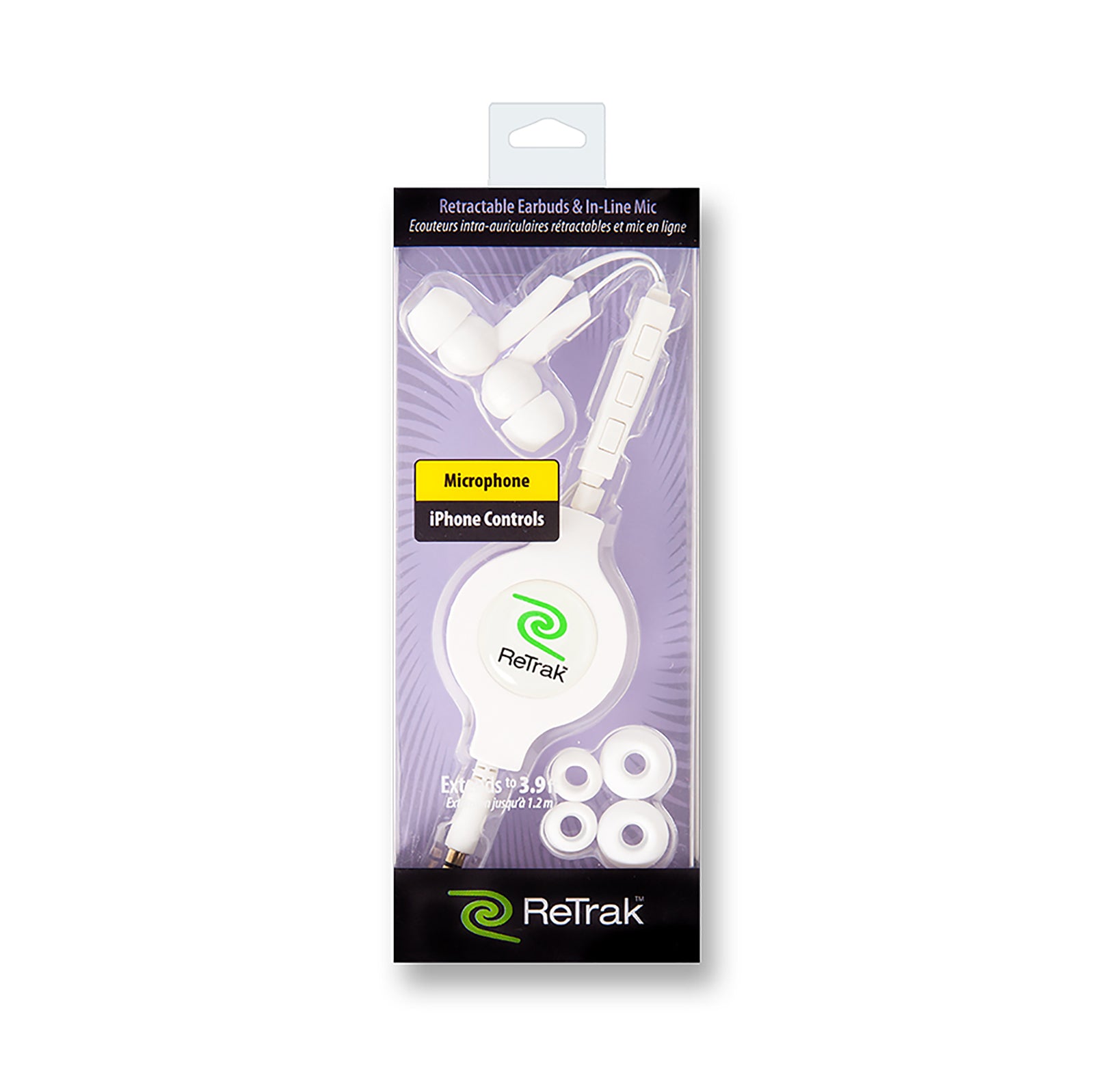 White In-ear Earbuds | In-ear Headphones | Retractable Cable | In-Line Mic & iPhone Controls