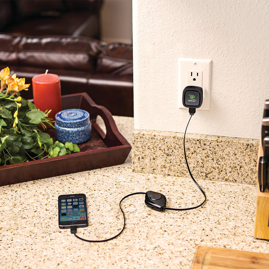 Lightning Wall Charger | Retractable Lightning Charging Cable | 2.4A Wall Charger | Black