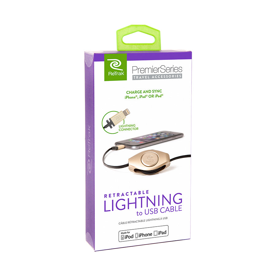 Retractable Lightning Cord | Lightning Charging Cord | Gold