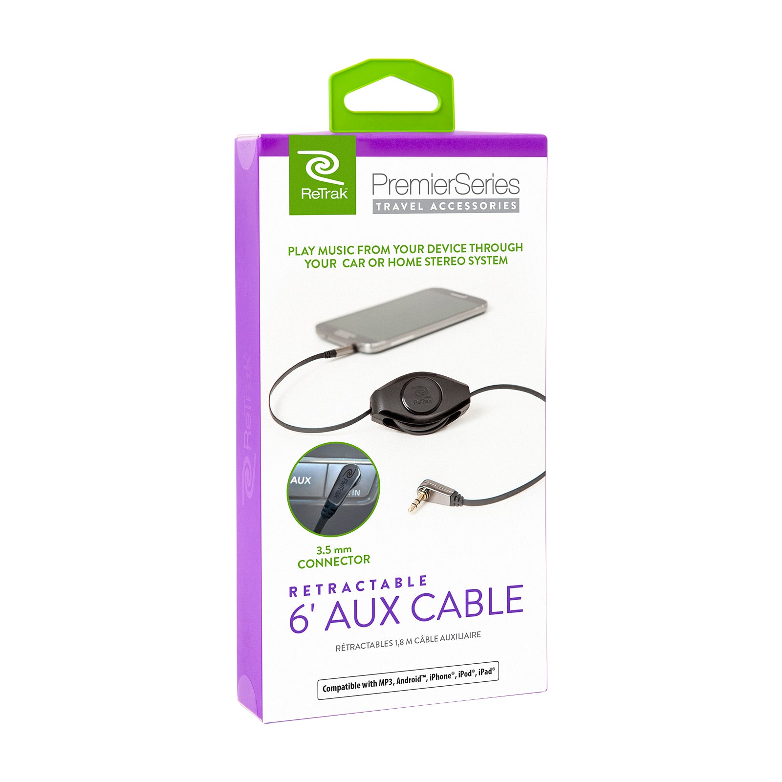 Aux Audio Cable | Auxiliary Cable | Premier Retractable Cable | Black