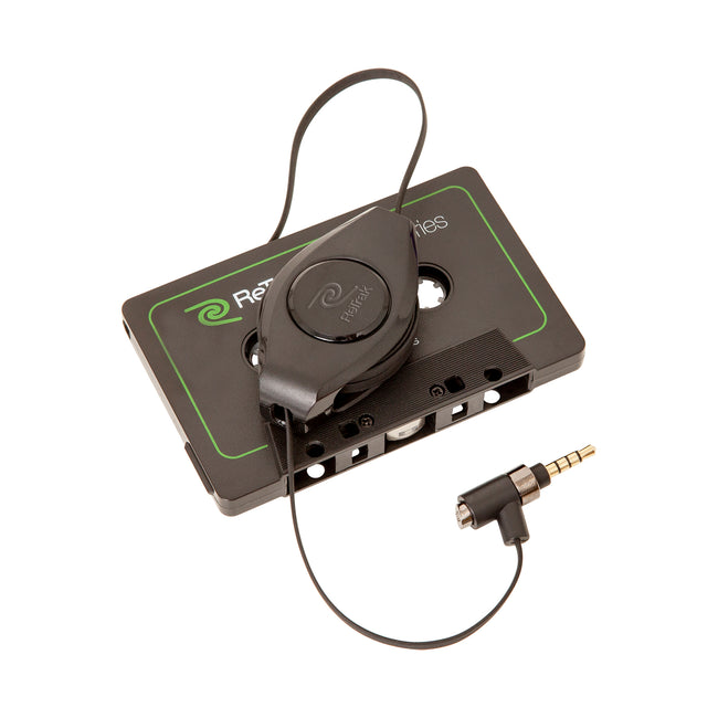 Premier Cassette Adapter with Hands-free Mic | Retractable Cord | Black