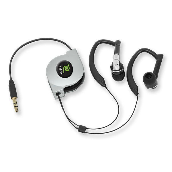 Over the ear Headphones Sports Wrap Earbuds Retractable Cord Sil ReTrak