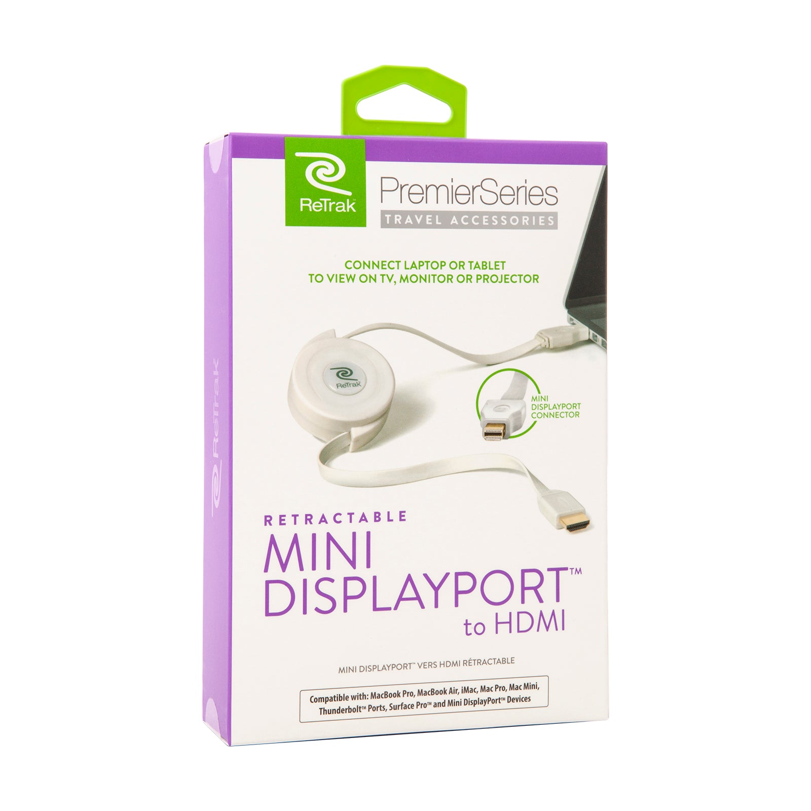 HDMI to Mini DisplayPort Cable | HDMI Cord to Mini for 1080p HDTV | Retractable Cord | White