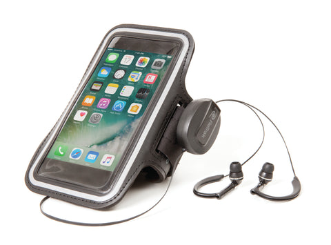 Cell Phone Sports Armband | Retractable Cord | Sports Wrap Headphones | Small Armband | Black