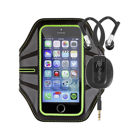 Cell Phone Armband | Sports Over-the-Ear Headphones | Large Armband | Retractable Cord | Green