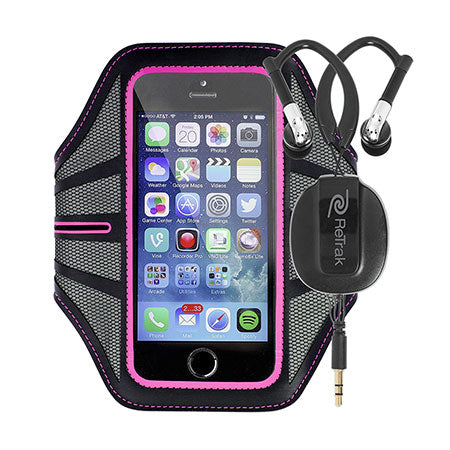 Retractable Cell Phone Armband | Sports Wrap Headphones | Large Armband | Pink