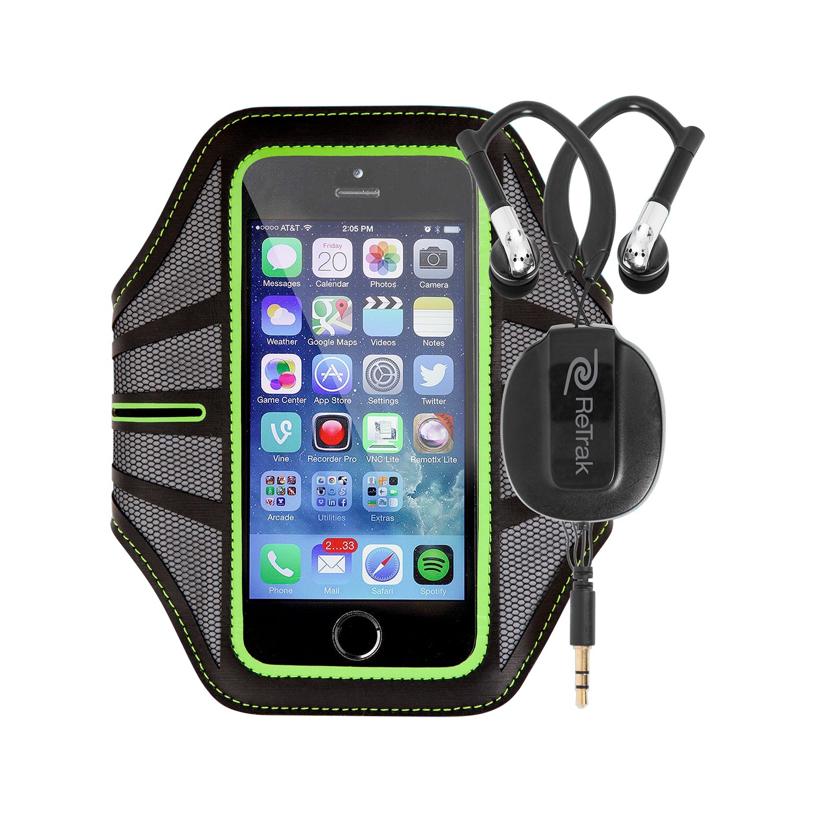 Cell Phone Sports Armband | Sports Wrap Headphones | Small Armband |Retractable Cord | Green