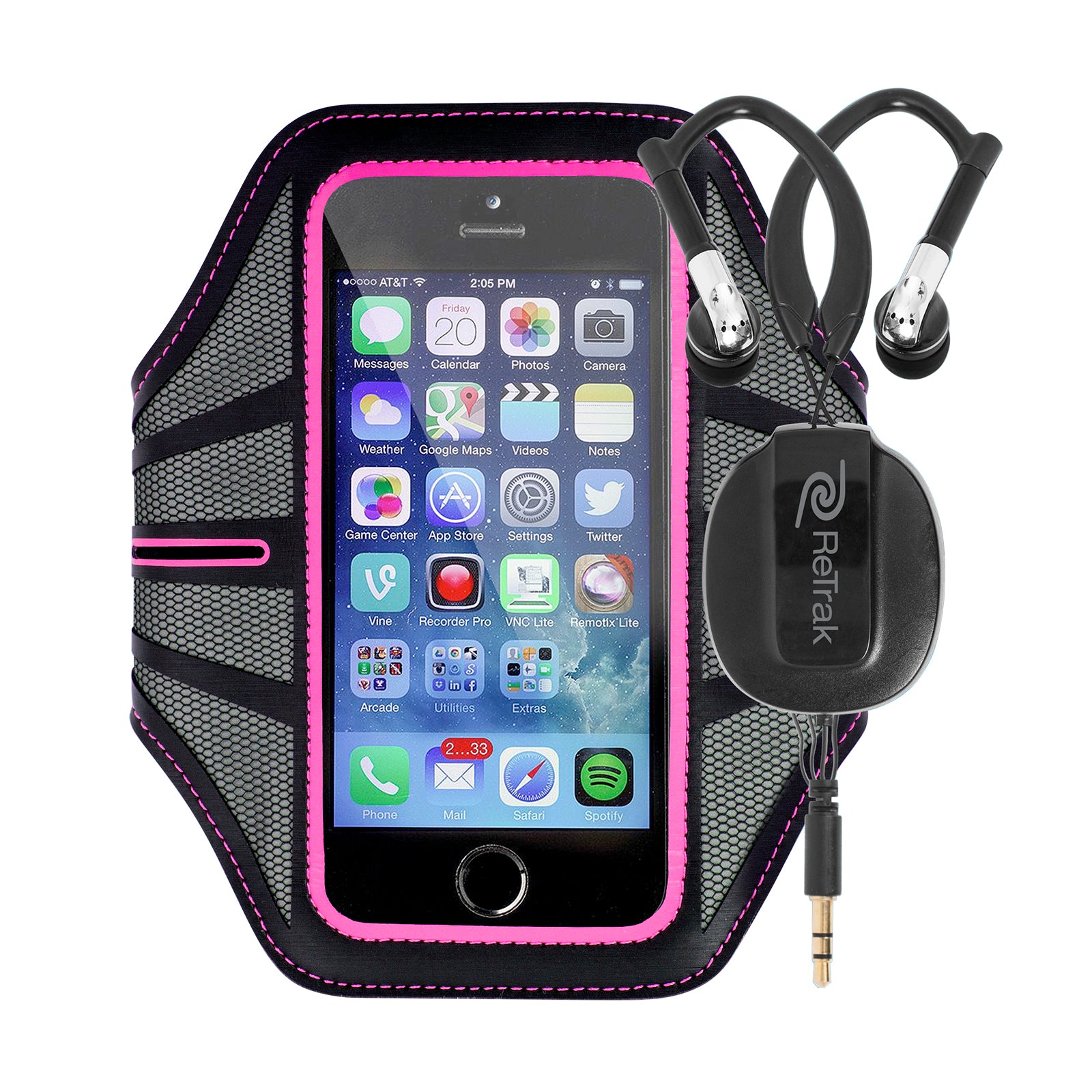 Retractable Cell Phone Armband | Sports Over-the-Ear Headphones | Small Armband | Pink