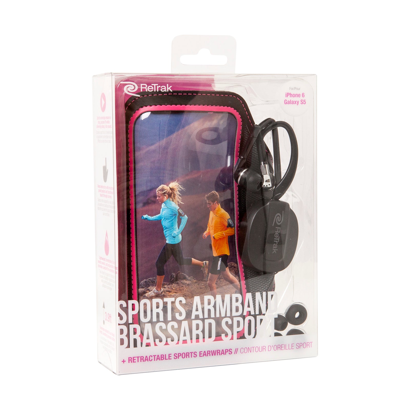Retractable Cell Phone Armband | Sports Over-the-Ear Headphones | Small Armband | Pink