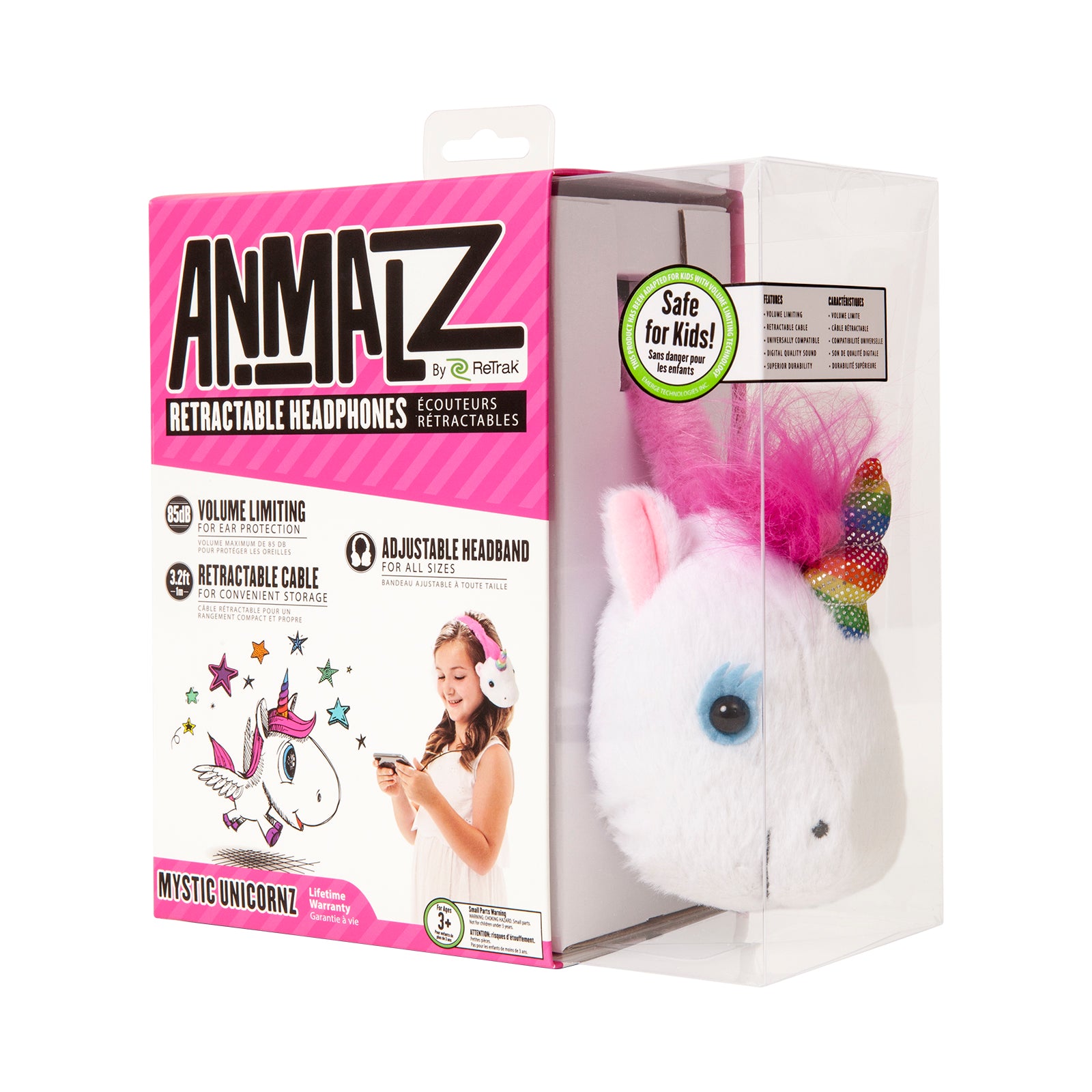 Animalz Ear Headphones Unicorn | Over-the-Ear Headphones | Retractable Headphones Cable