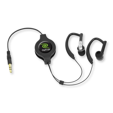 Over-the-ear Headphones | Sports Wrap Earbuds | Retractable Cord | Silver