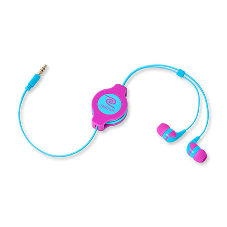 In-ear Earbuds | Retractable Cord | In-ear Headphones | Neon Pink and Blue