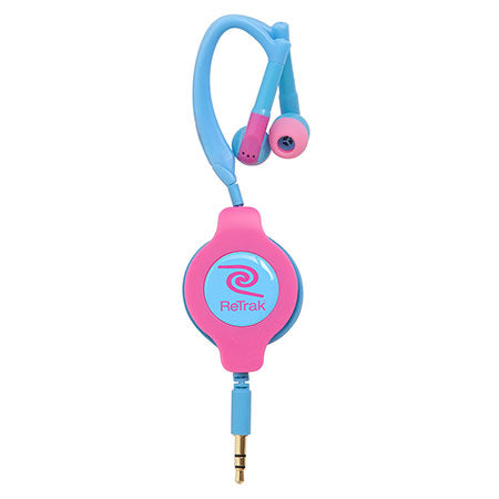 Over-the-ear Headphones | Retractable Cord | Over-the-ear Earbuds | Neon Pink and Blue