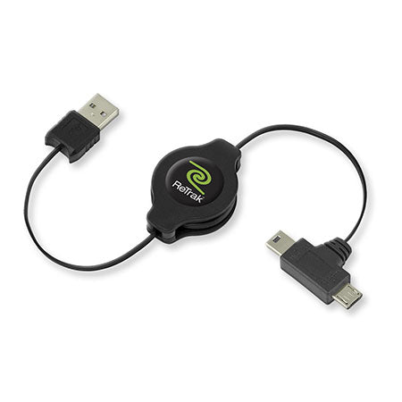 Universal USB Extension Cable | 4 Adapters - USB B, Micro 5, Mini 5, and USB A | Retractable Cable