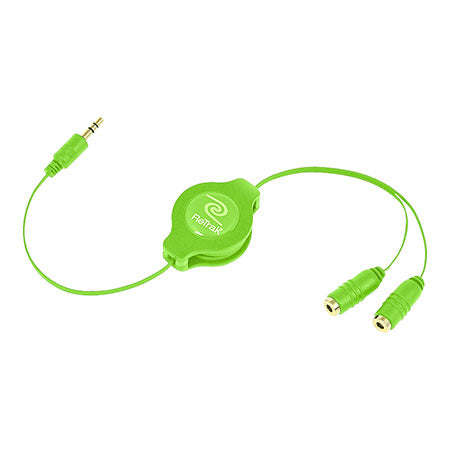 Headphone Splitter Adapter | Headphone Splitter Adapter | Retractable Cord | Green