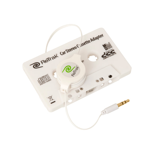 Stereo Cassette Adapter | Retractable Cassette Player Adapter | White