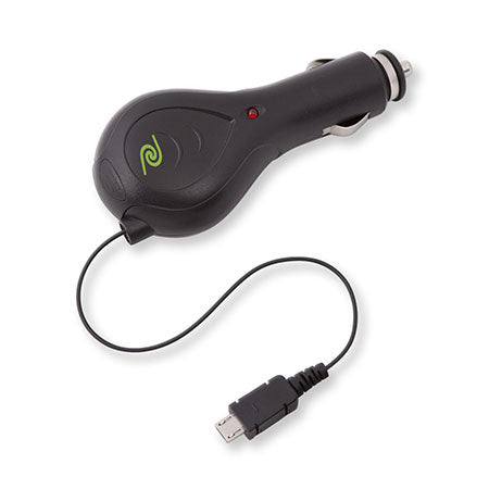 Micro USB Car Charger | 2.1 Amp Car Charger + USB Cable | Retractable Cord
