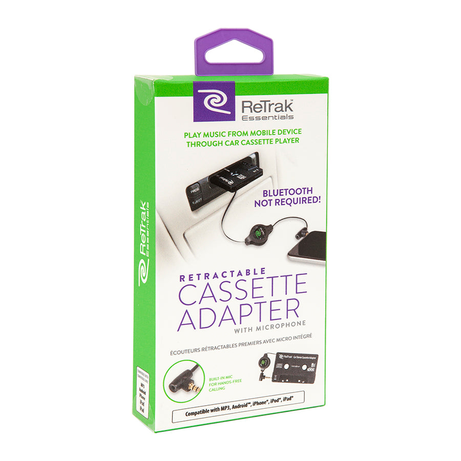 Cassette Adapter and Mic | Retractable Cassette Player Adapter | Black