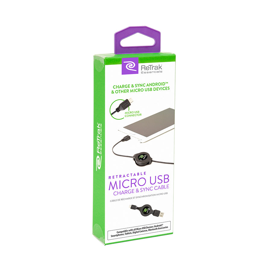 Micro USB Cord | Retractable Micro USB Cable | Black