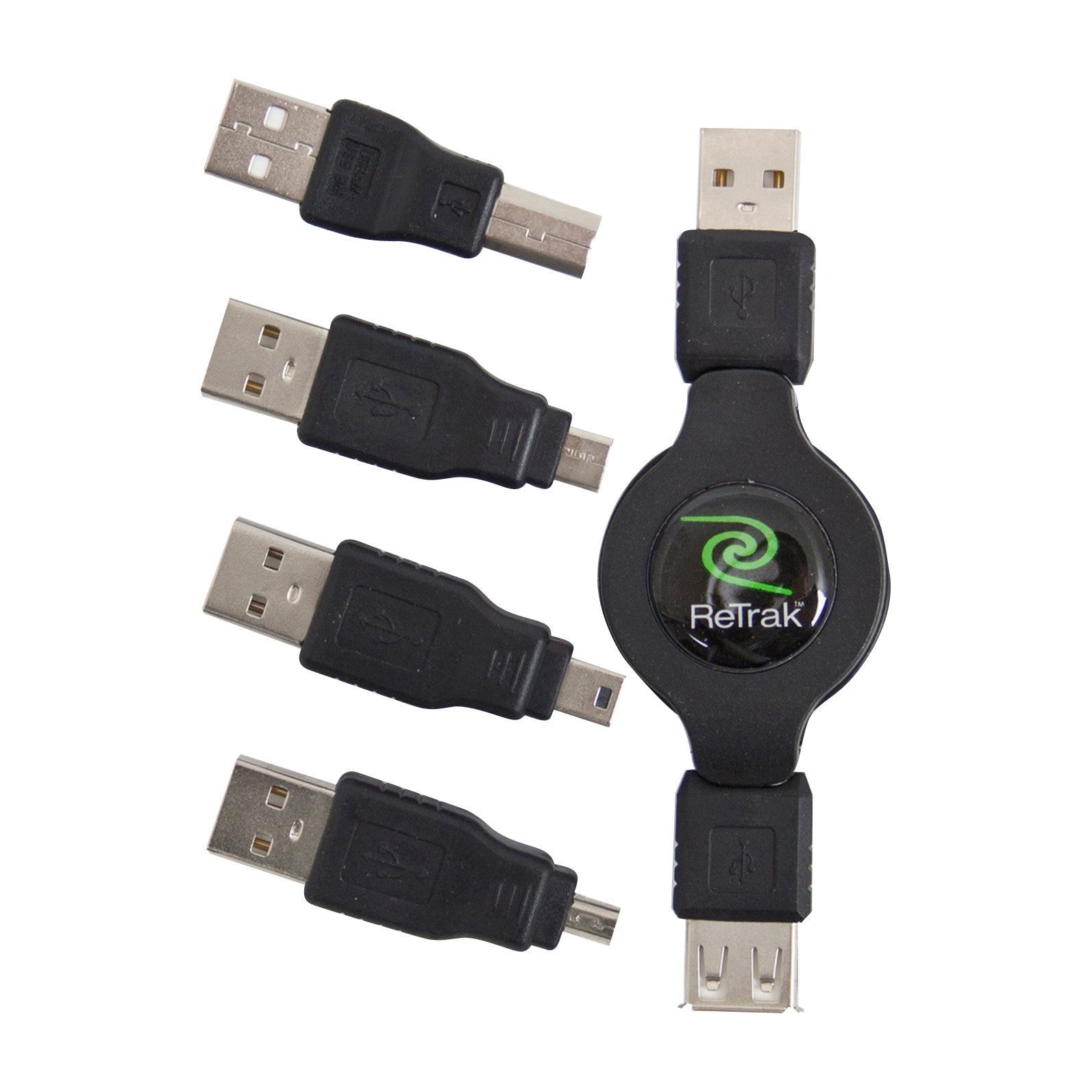 USB Universal Extension Cable | 3 Adapters - USB B, Micro 5, and Mini 5 | Retractable Cable