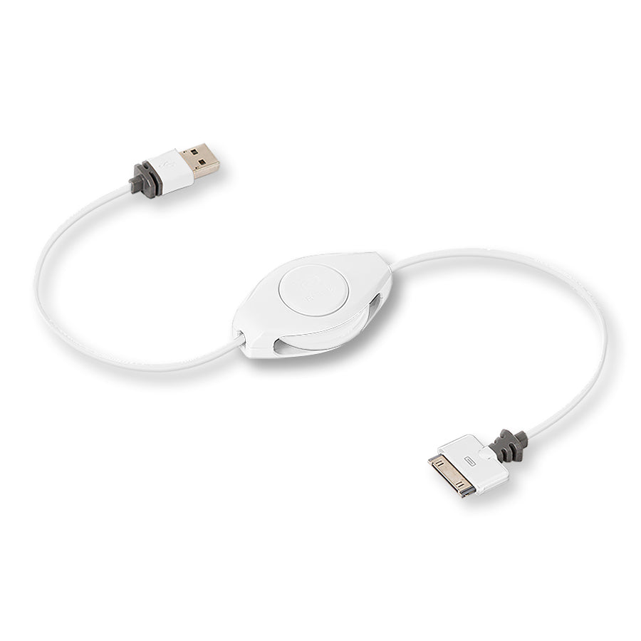 White Apple 30-pin Cable | Retractable 30-pin Charging Cable | Charge & Sync