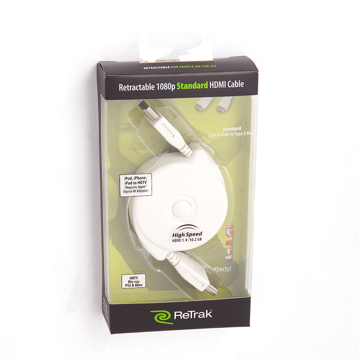 Retractable HDMI Cable | HDMI Cord for 1080p HDTV | Type A to Type A | White
