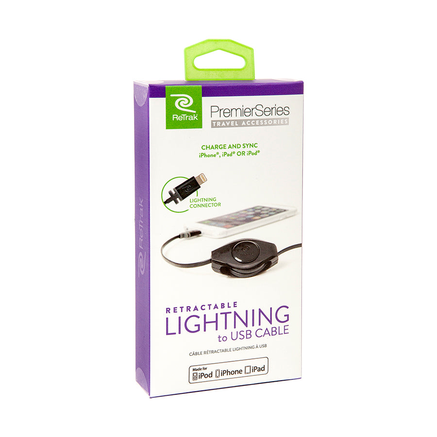 Lightning Cord | Retractable Charge & Sync Lightning Cable | Black
