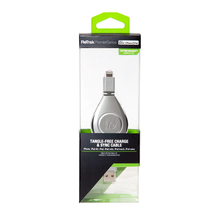 Lightning Charging Cord | Retractable Lightning Cord | Charge & Sync | Silver