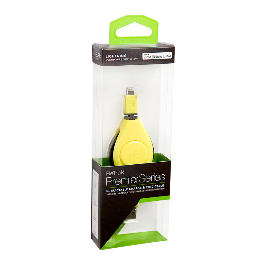 Lightning Charge Cable | Retractable Lightning Cable | Charge & Sync | Yellow