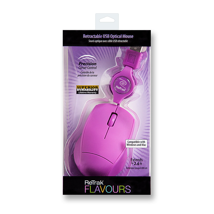Basic Optical Mouse | Retractable Mouse Cord | Purple