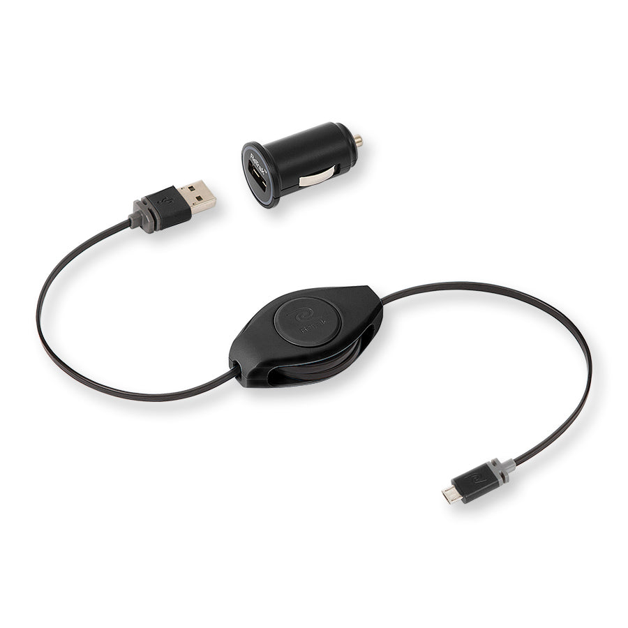 Micro USB Car Charger | 2.4A Car Charger & Retractable Micro USB Cable