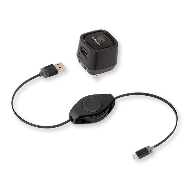 Micro USB Charger | Retractable USB to Micro USB Cable | 2.4A Wall Charger