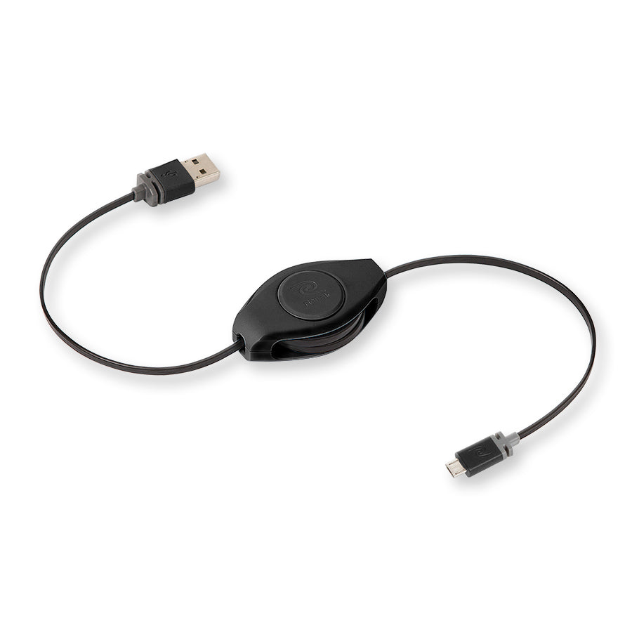 Micro USB Cord | Premier Retractable Charge & Sync Cable | Black