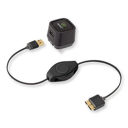 USB 3.0 Micro-B Charger | Retractable Premier Series USB 3.0 Micro-B Cable | 2.4A Wall Charger