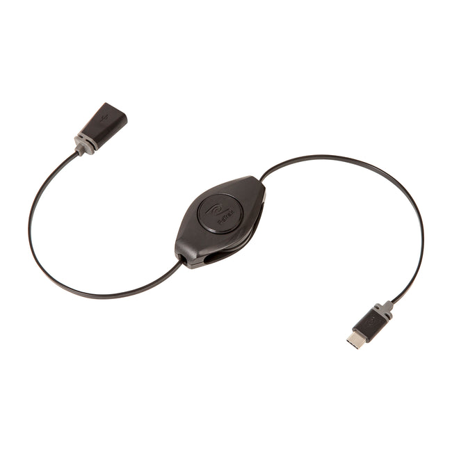 USB-C to USB Adapter | USB-C to USB 2.0 Female | Premier Retractable Cord | Black