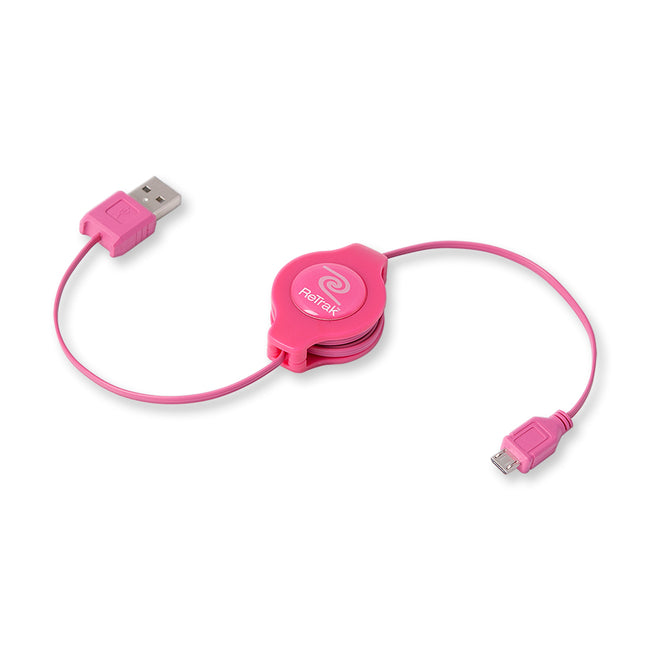 Micro USB Charging Cable | Retractable Micro USB Cord | Pink