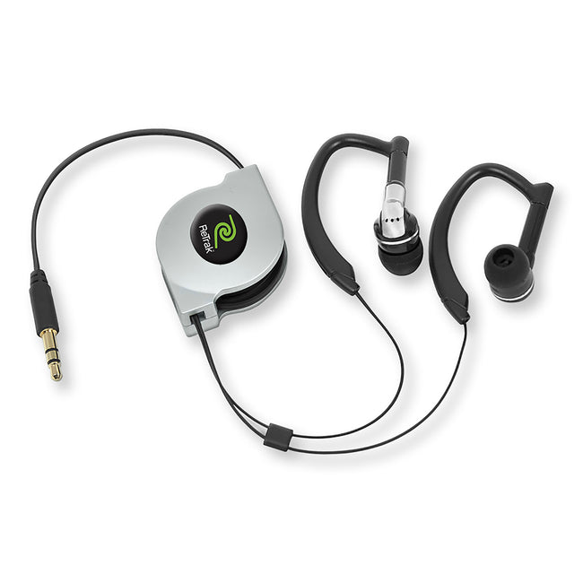 Over-the-ear Headphones | Sports Wrap Earbuds | Retractable Cord | Silver